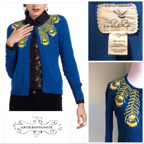 Anthropologie Sweaters - ✨ Anthro Tabitha limabird feather beaded embroider